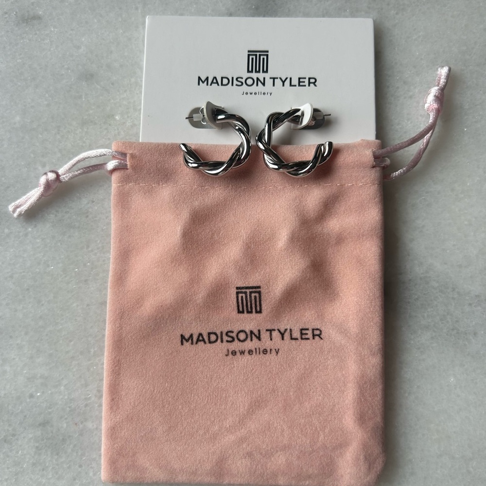Madison Tyler Silver Braided Huggies & Dust Bag
